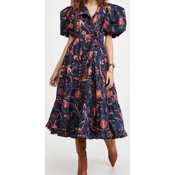 Ulla Johnson Dresses & Skirts - Ulla Johnson Agathe Floral Poplin Midi Dress in Midnight Blue Sz. 0